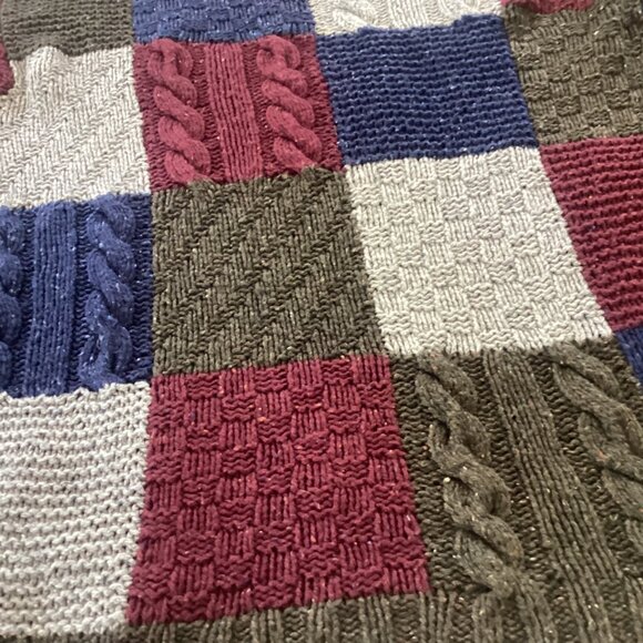 Vtg Orvis Patchwork Wool & Cashmere Blend Cable Knit Sweater XL Color Blocks - Picture 7 of 11